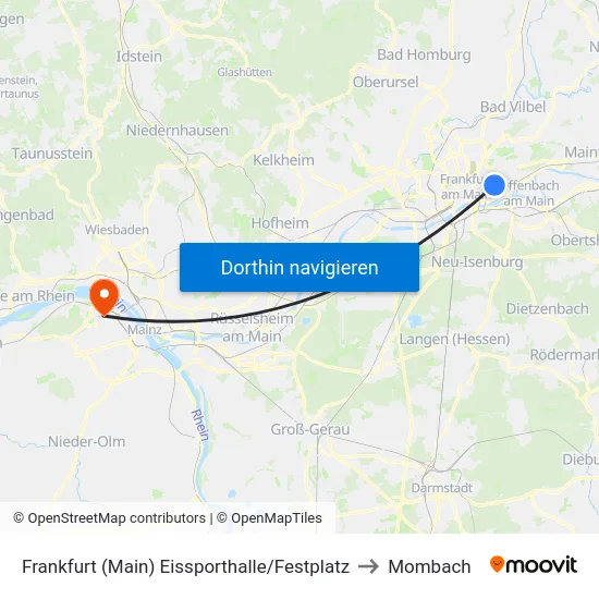 Frankfurt (Main) Eissporthalle/Festplatz to Mombach map
