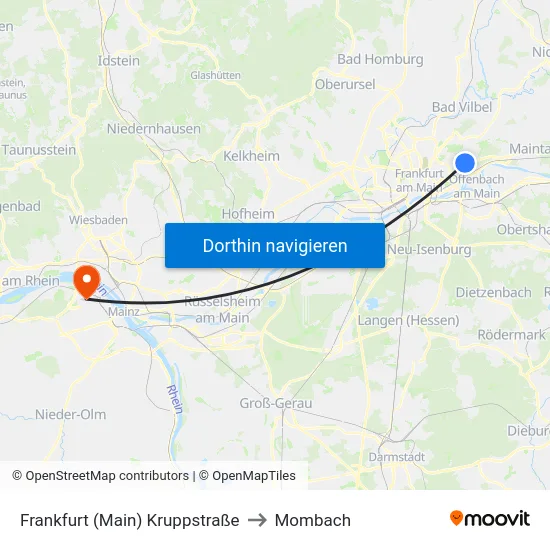Frankfurt (Main) Kruppstraße to Mombach map