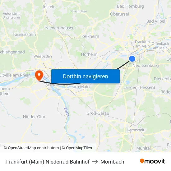 Frankfurt (Main) Niederrad Bahnhof to Mombach map