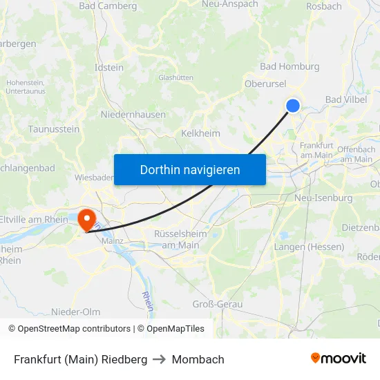 Frankfurt (Main) Riedberg to Mombach map