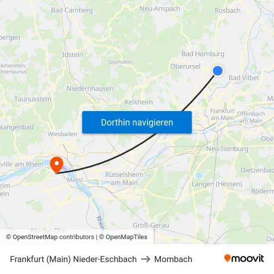 Frankfurt (Main) Nieder-Eschbach to Mombach map