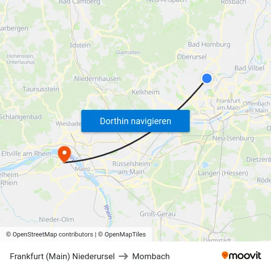 Frankfurt (Main) Niederursel to Mombach map