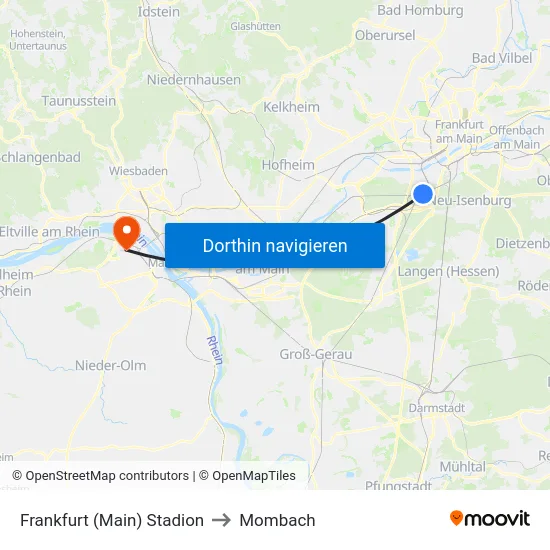 Frankfurt (Main) Stadion to Mombach map
