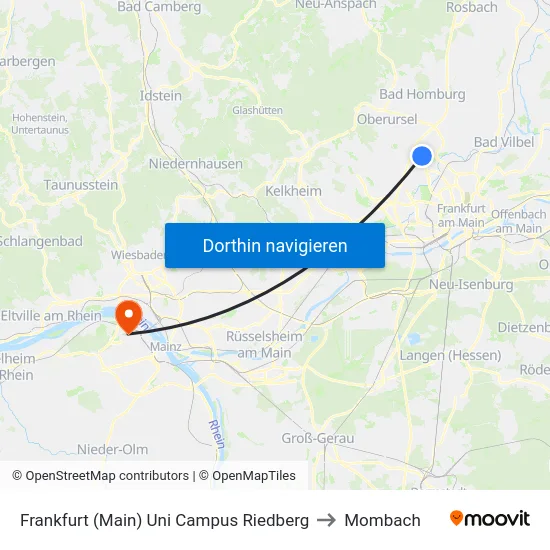 Frankfurt (Main) Uni Campus Riedberg to Mombach map