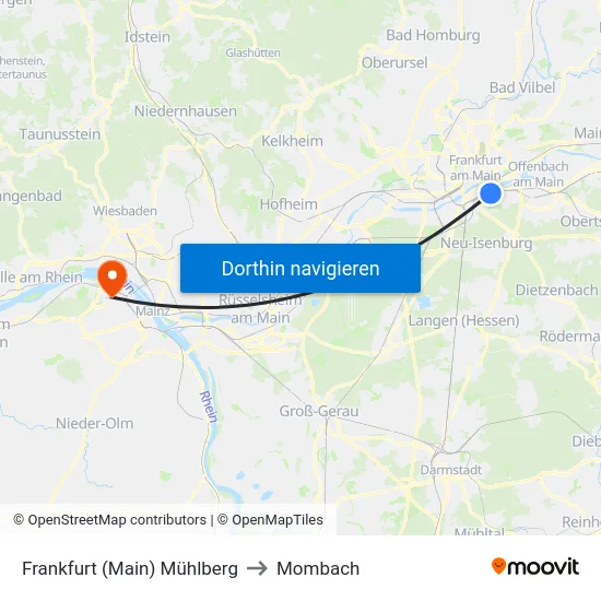 Frankfurt (Main) Mühlberg to Mombach map