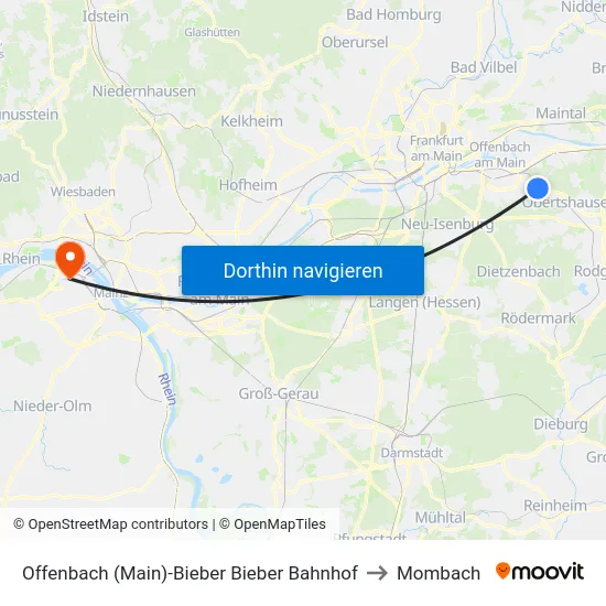 Offenbach (Main)-Bieber Bieber Bahnhof to Mombach map