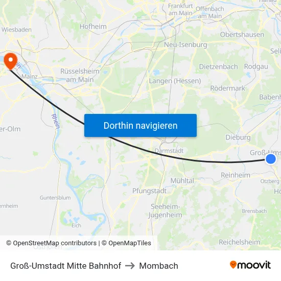 Groß-Umstadt Mitte Bahnhof to Mombach map