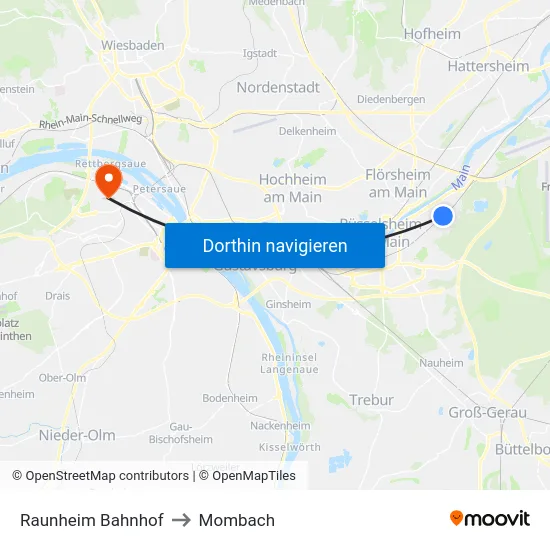 Raunheim Bahnhof to Mombach map
