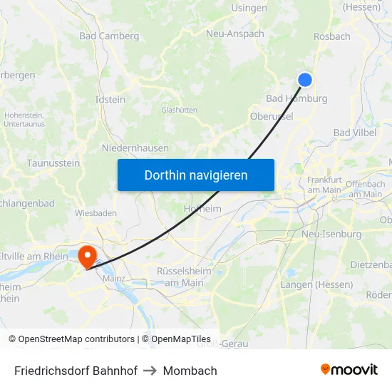 Friedrichsdorf Bahnhof to Mombach map