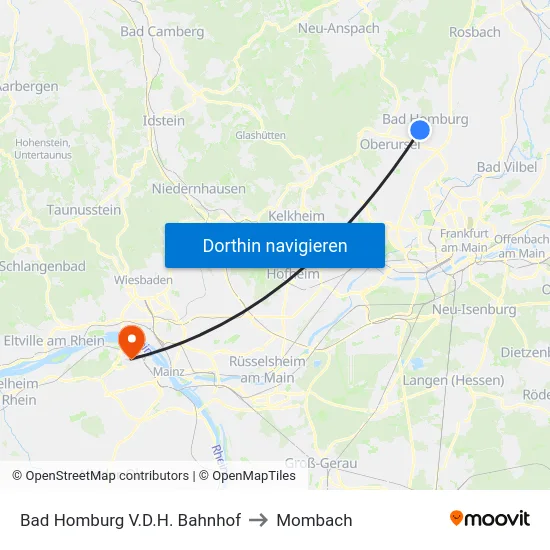 Bad Homburg V.D.H. Bahnhof to Mombach map