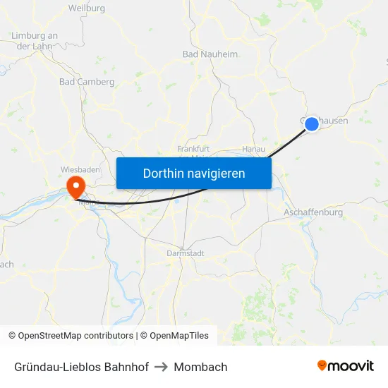 Gründau-Lieblos Bahnhof to Mombach map