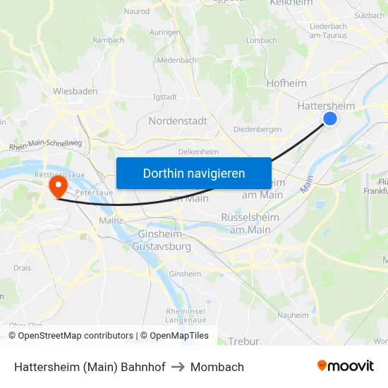 Hattersheim (Main) Bahnhof to Mombach map