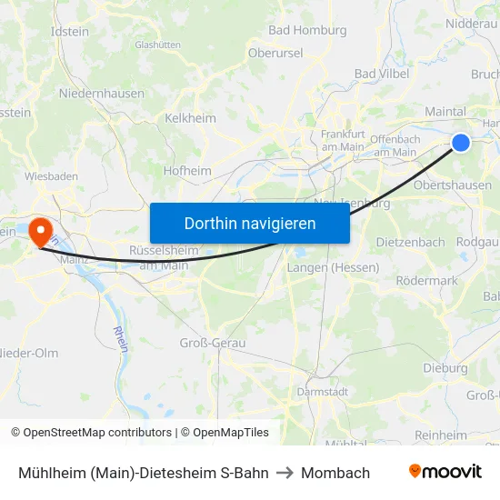 Mühlheim (Main)-Dietesheim S-Bahn to Mombach map