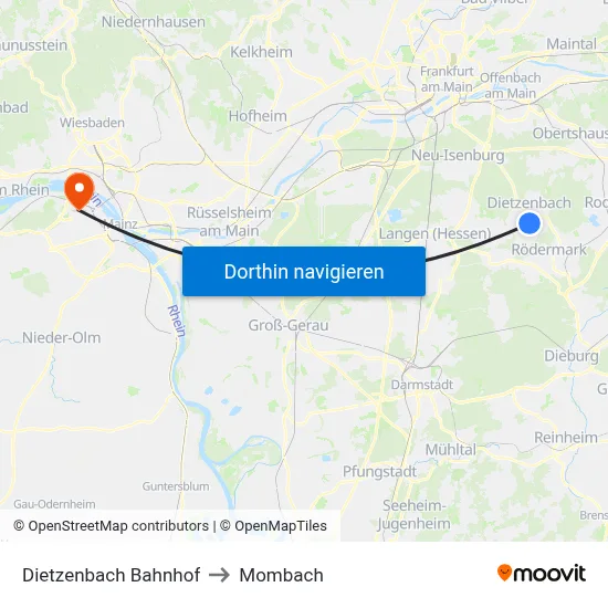 Dietzenbach Bahnhof to Mombach map