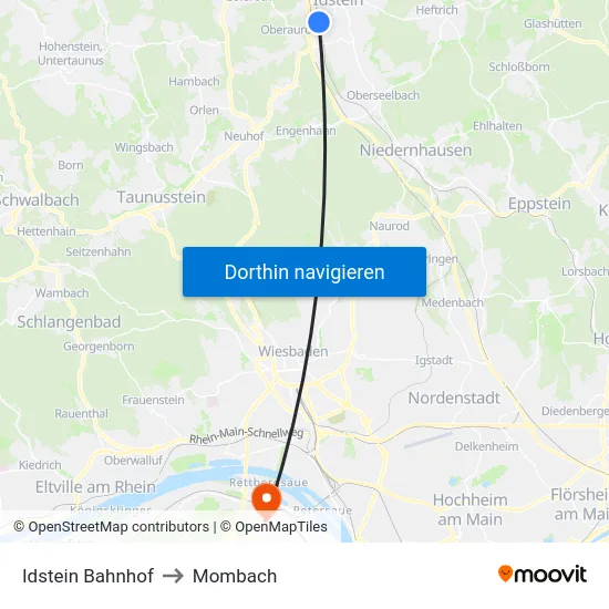 Idstein Bahnhof to Mombach map