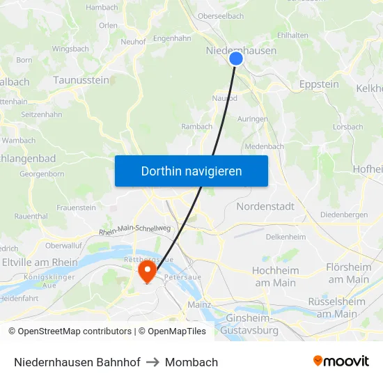 Niedernhausen Bahnhof to Mombach map