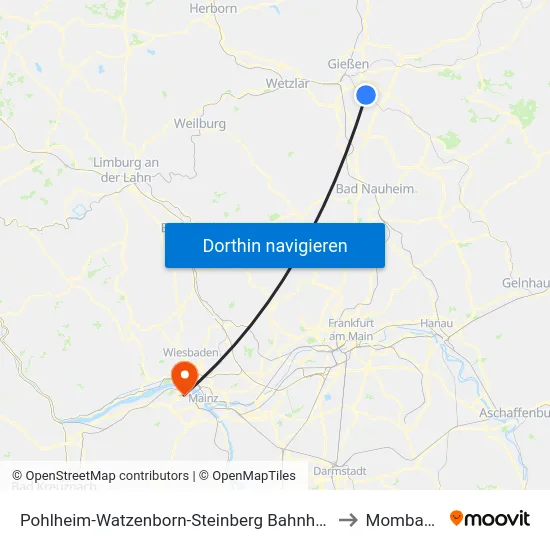 Pohlheim-Watzenborn-Steinberg Bahnhof to Mombach map