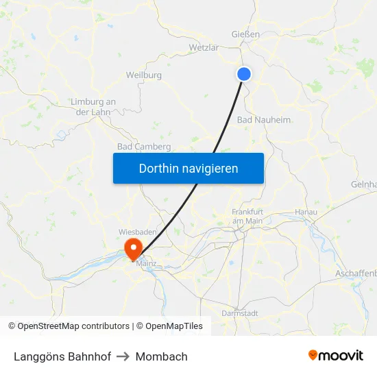 Langgöns Bahnhof to Mombach map