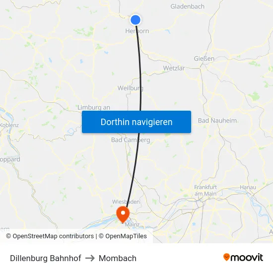 Dillenburg Bahnhof to Mombach map