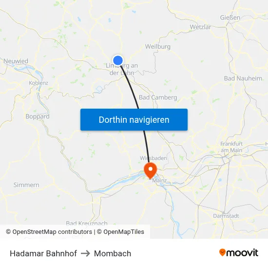 Hadamar Bahnhof to Mombach map