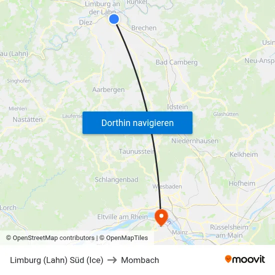 Limburg (Lahn) Süd (Ice) to Mombach map