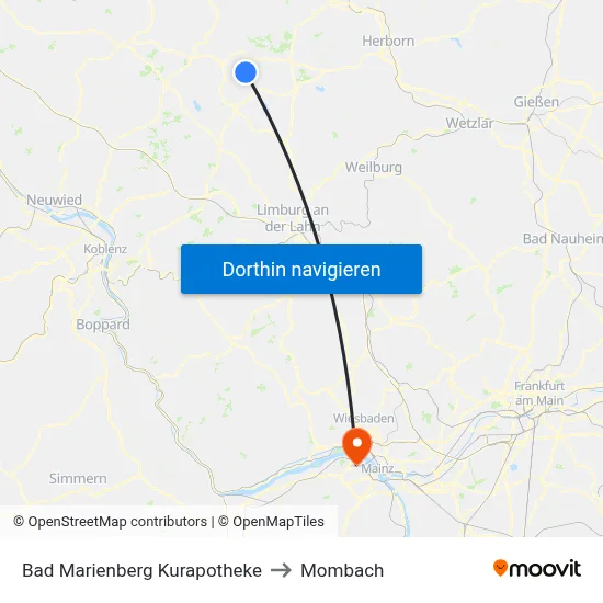 Bad Marienberg Kurapotheke to Mombach map