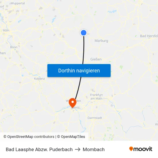 Bad Laasphe Abzw. Puderbach to Mombach map