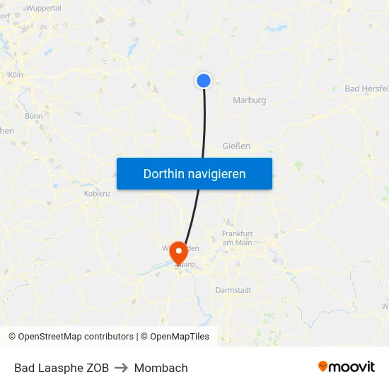 Bad Laasphe ZOB to Mombach map