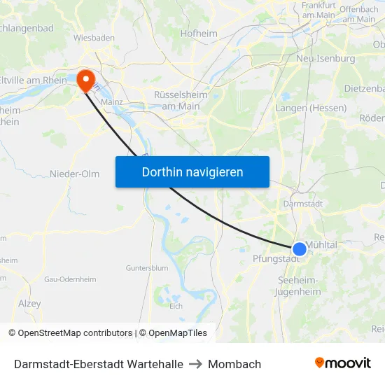 Darmstadt-Eberstadt Wartehalle to Mombach map