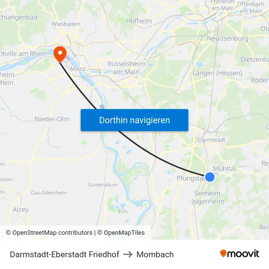 Darmstadt-Eberstadt Friedhof to Mombach map