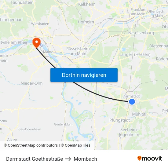 Darmstadt Goethestraße to Mombach map