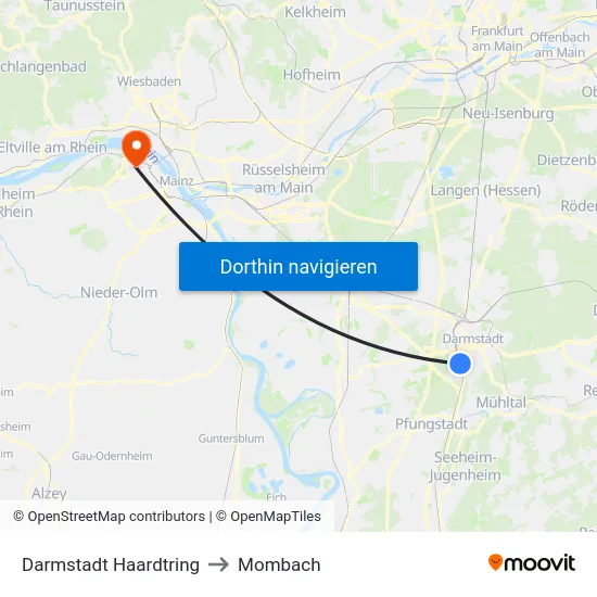 Darmstadt Haardtring to Mombach map