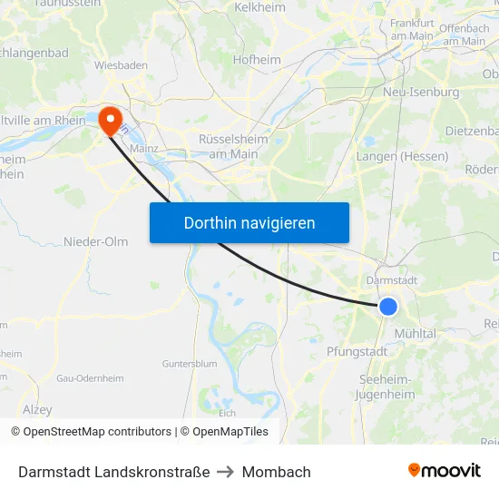 Darmstadt Landskronstraße to Mombach map
