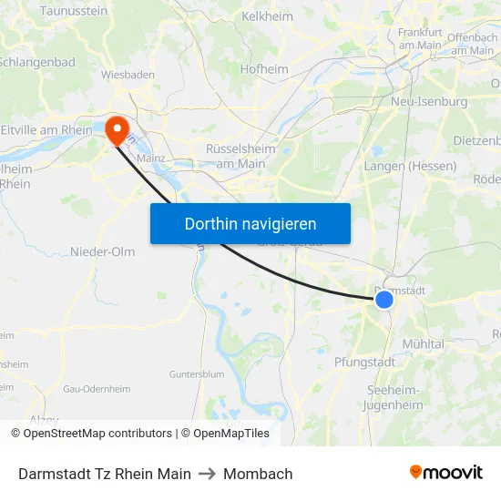 Darmstadt Tz Rhein Main to Mombach map