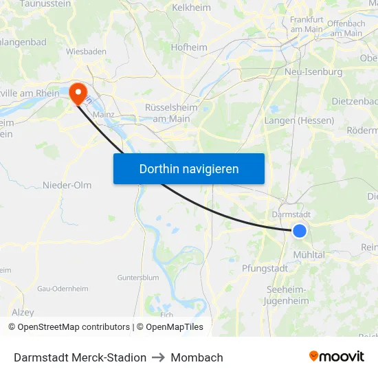 Darmstadt Merck-Stadion to Mombach map