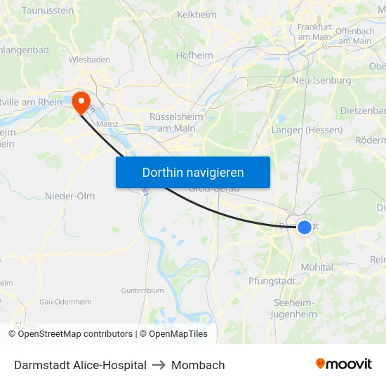 Darmstadt Alice-Hospital to Mombach map
