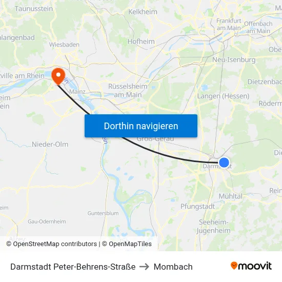 Darmstadt Peter-Behrens-Straße to Mombach map