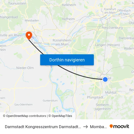 Darmstadt Kongresszentrum Darmstadtium to Mombach map