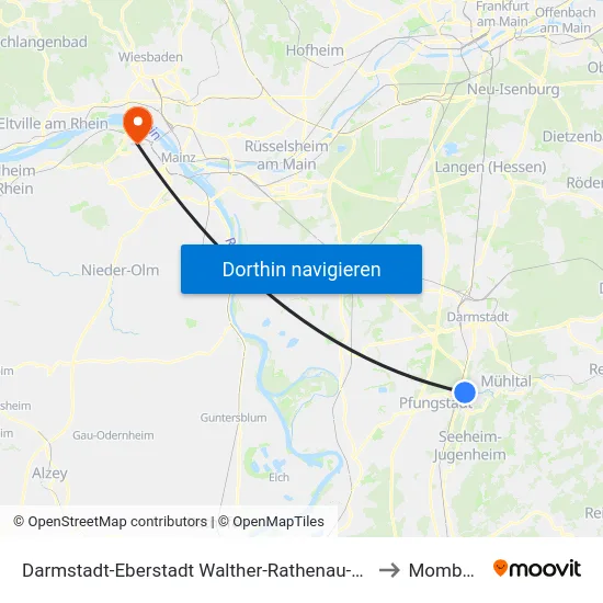 Darmstadt-Eberstadt Walther-Rathenau-Straße to Mombach map