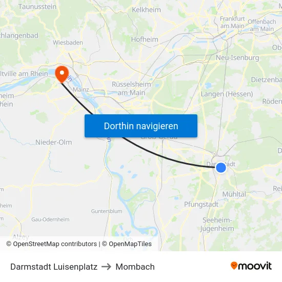 Darmstadt Luisenplatz to Mombach map