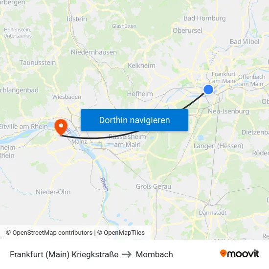 Frankfurt (Main) Kriegkstraße to Mombach map