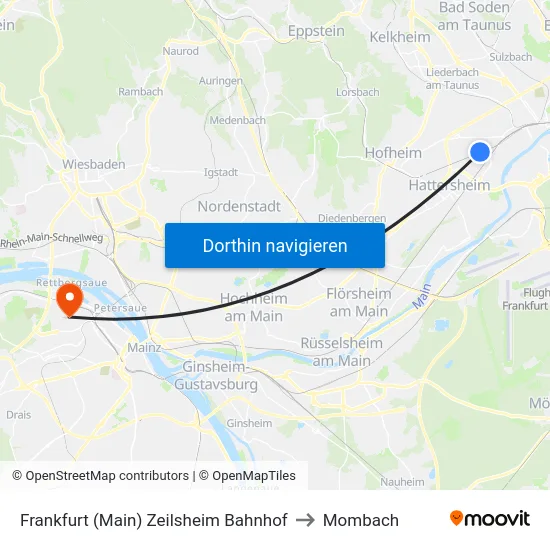 Frankfurt (Main) Zeilsheim Bahnhof to Mombach map