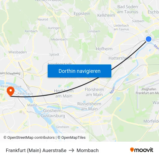 Frankfurt (Main) Auerstraße to Mombach map