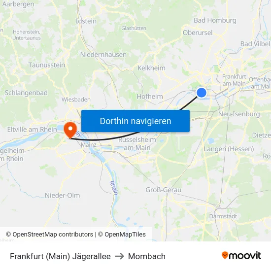 Frankfurt (Main) Jägerallee to Mombach map
