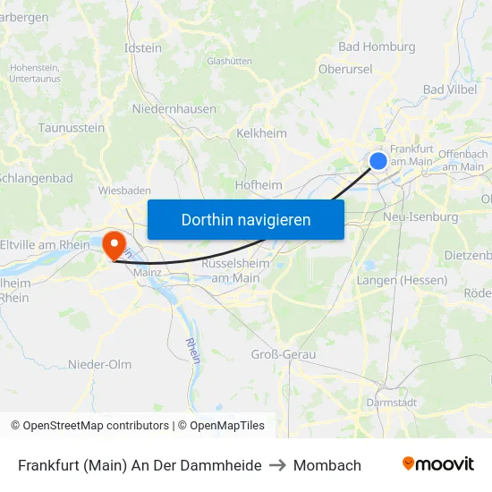 Frankfurt (Main) An Der Dammheide to Mombach map