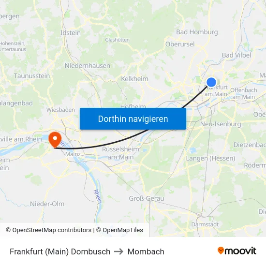 Frankfurt (Main) Dornbusch to Mombach map