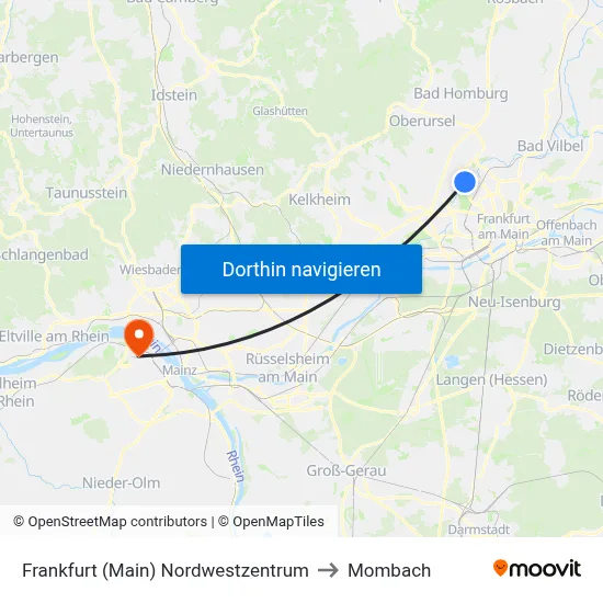 Frankfurt (Main) Nordwestzentrum to Mombach map