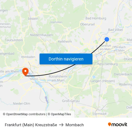 Frankfurt (Main) Kreuzstraße to Mombach map