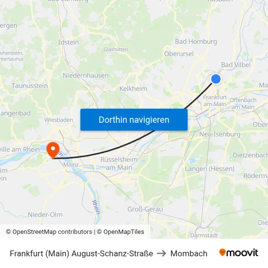 Frankfurt (Main) August-Schanz-Straße to Mombach map