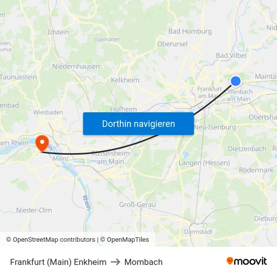 Frankfurt (Main) Enkheim to Mombach map
